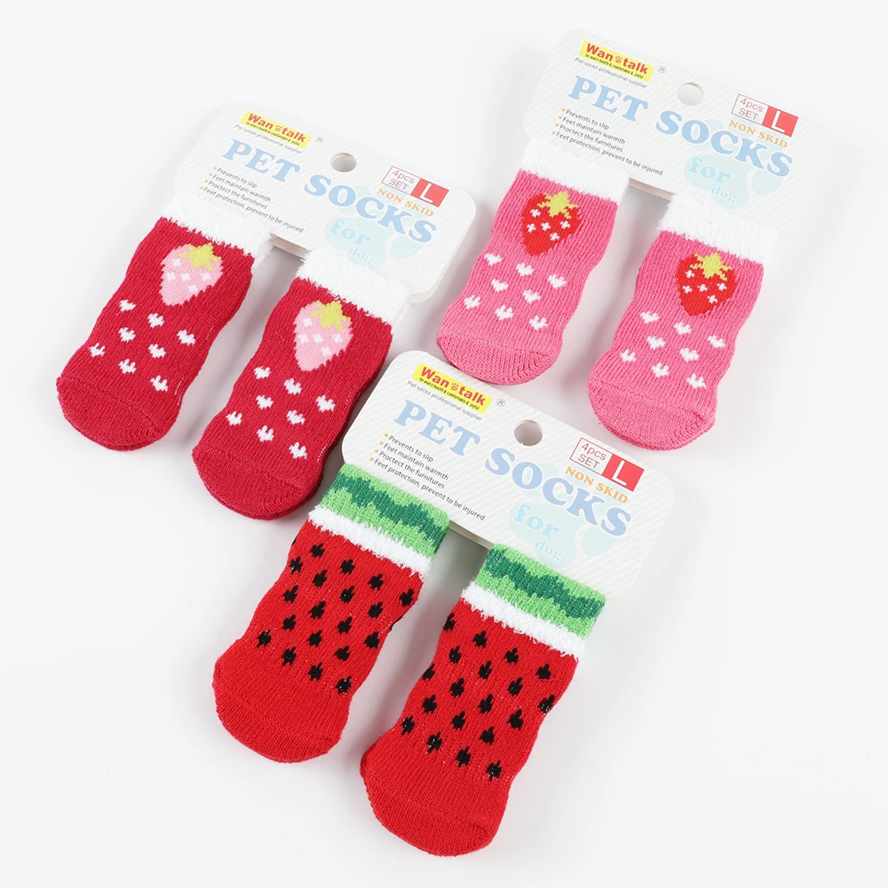 

Pet Dog Cat Puppy Socks Anti-slip Cute Cotton Soft Strawberry Design Pink Color Pet Socks 3pairs/set