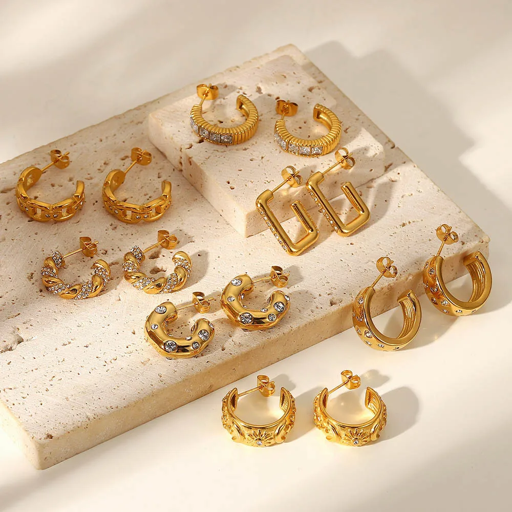 

2022 New Trendy Stainless Steel Zirconia Charm Hoop Earrings 18K Gold Plated For Women Jewelry