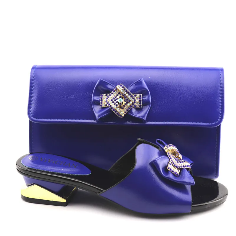 

Low heel shoes and matching bag women italian shoes and bag blue shoes and bag set YA336-2