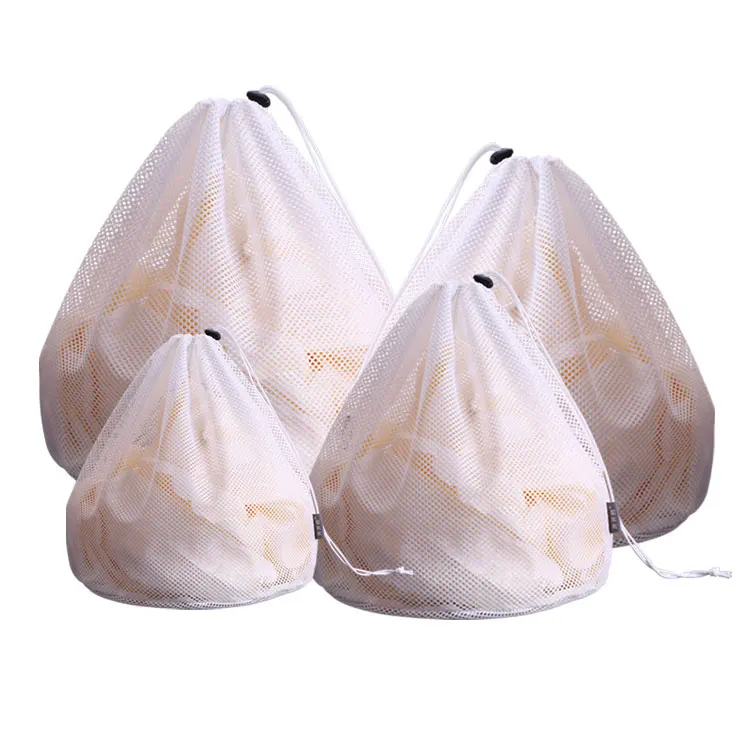 

Wholesale OEM No Fluorescer Thickened Polyester Mesh Bag Mesh Laundry Bag With Drawstring For Washing Machine Clothing Lingerie, White