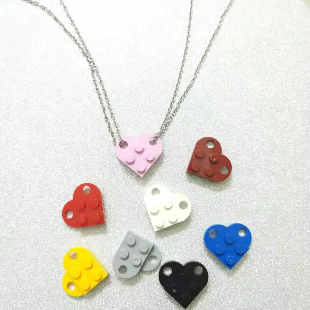

2PCS friendship necklace New trend BFF legos brick elements heart Handmade pendant necklace for couple and best friend