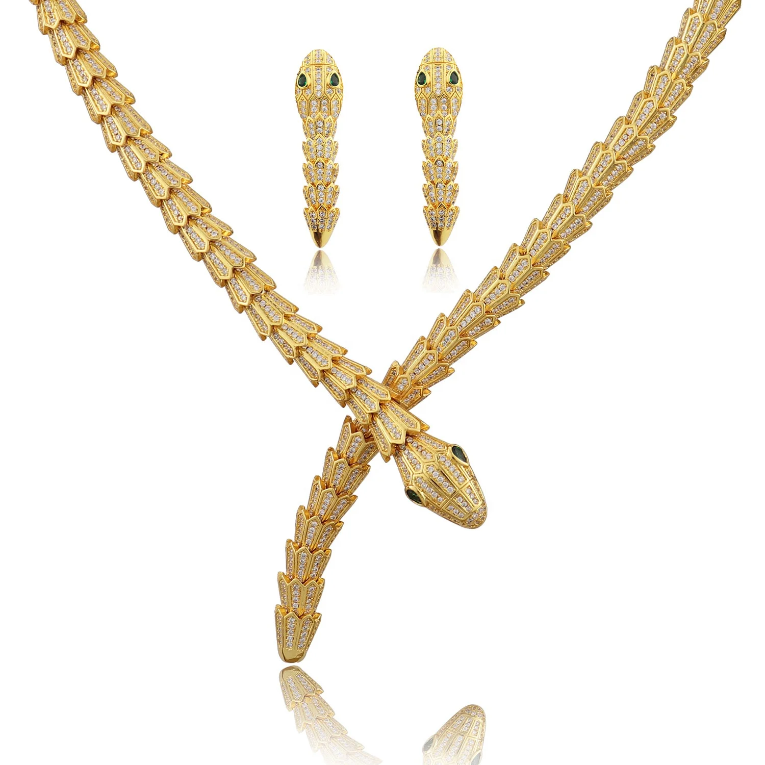 

Luxury high quality snake necklace and earring sets jewerly gold plated sets beautiful zarconia jewerly set