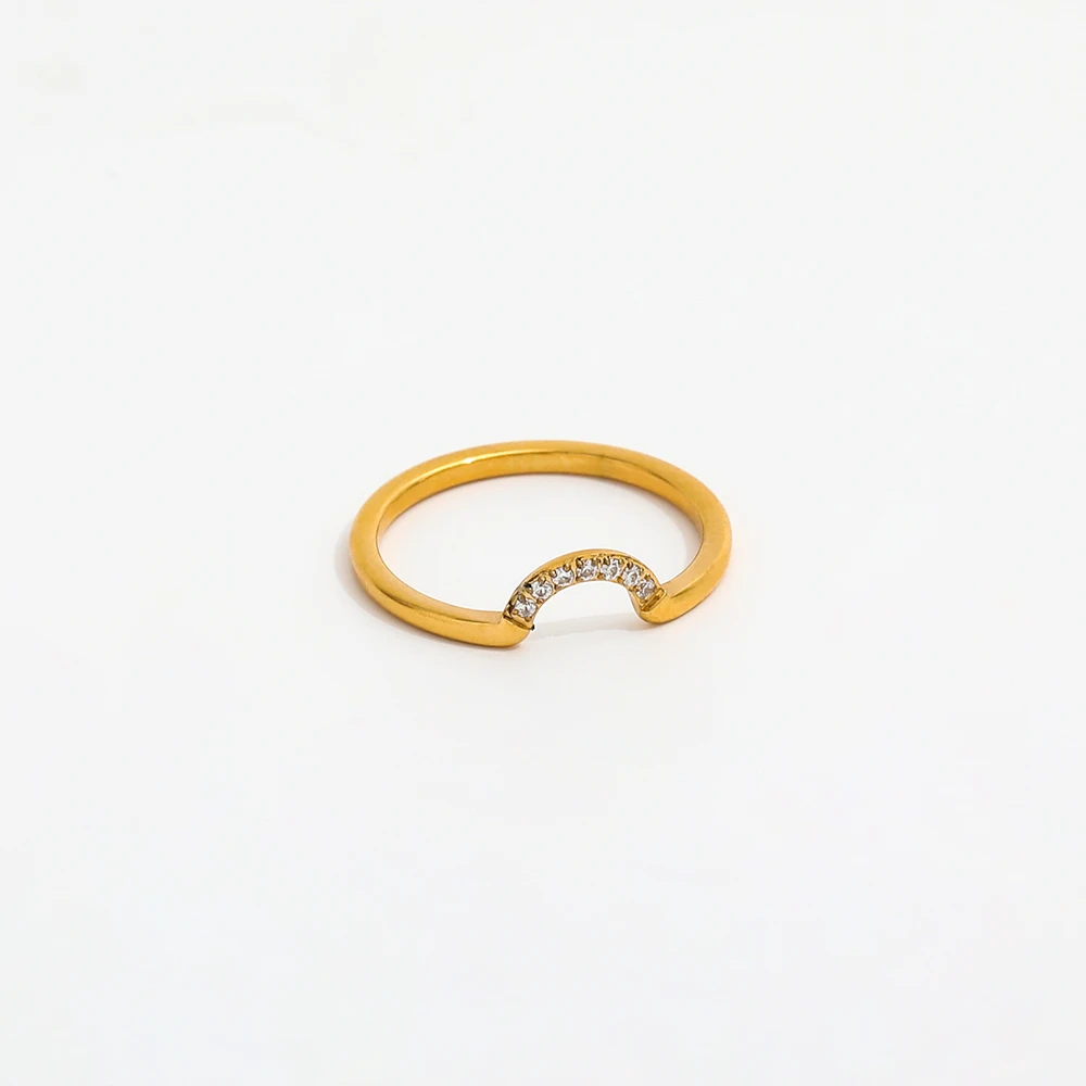 Joolim High End 18K Gold Plated Dainty Zirconia Half Circle Rings for Women Finger Ring