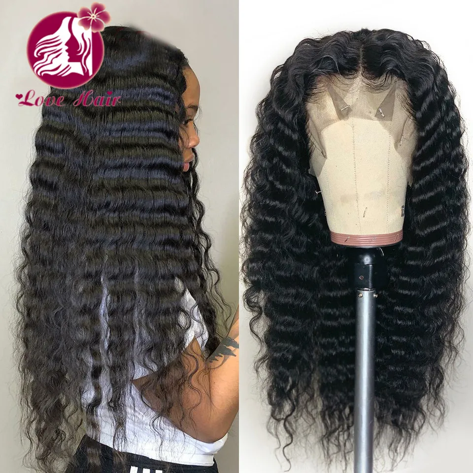 

Glueless Natural Color Lace Wig Middle Part Brazilian Deep Wave Remy Human Hair Lace Part Wigs Pre Plucked 13x1 Lace Wig