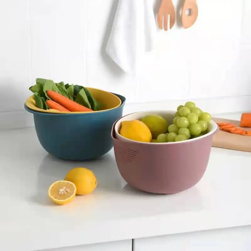 

Wholesale good price kitchen plastic sink colorblock portable double-layer multi-purpose fruit vegetables drain basket, Customizable