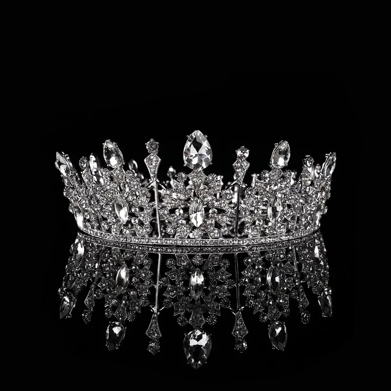 

YG0042 European Shining Alloy Crystal Rhinestone Queen Full Crown Wedding Bridal Tiara, Silver
