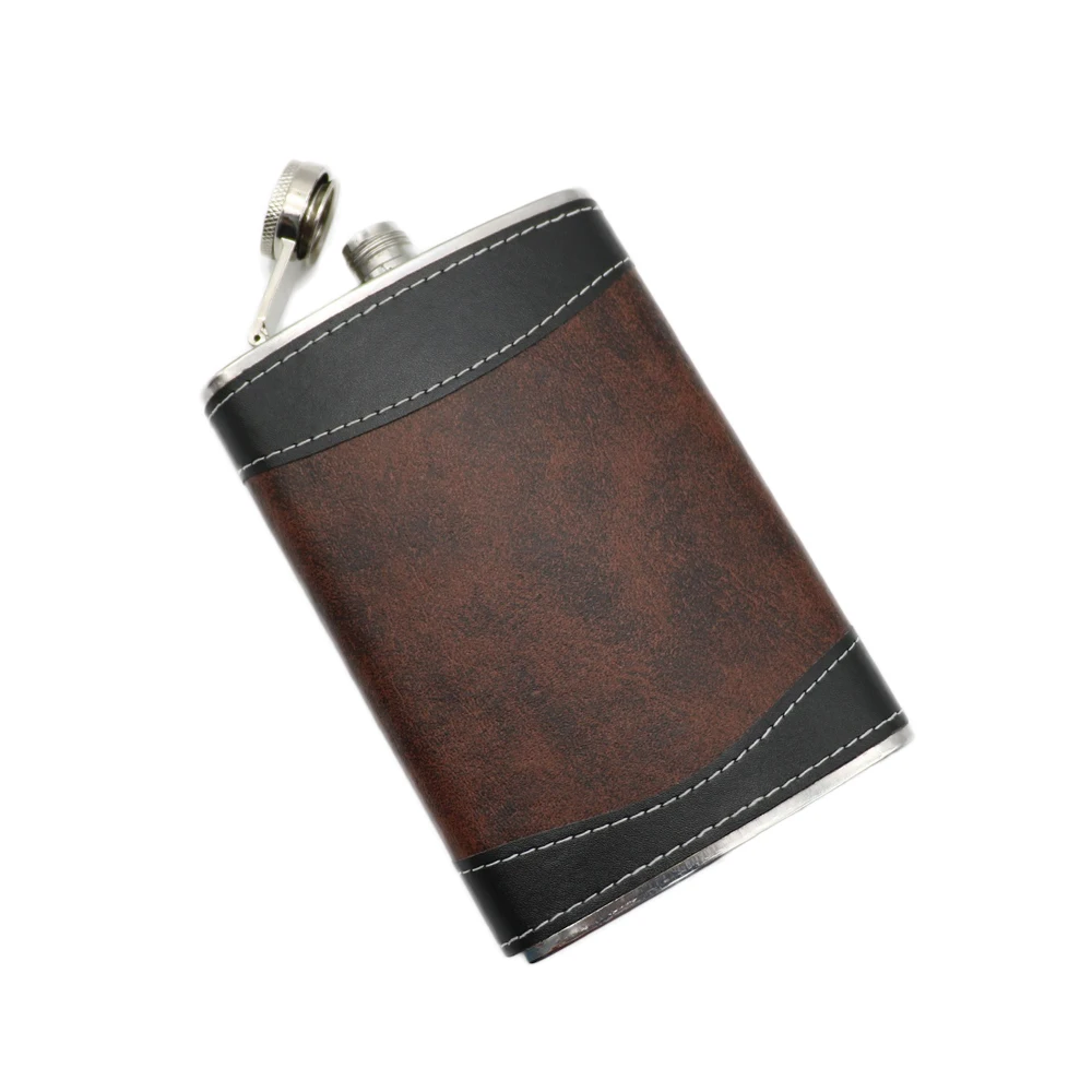 

8 Oz Leak Proof 18/8 Stainless Steel Pocket Hip Flask Men Leather Pouch for whiskey