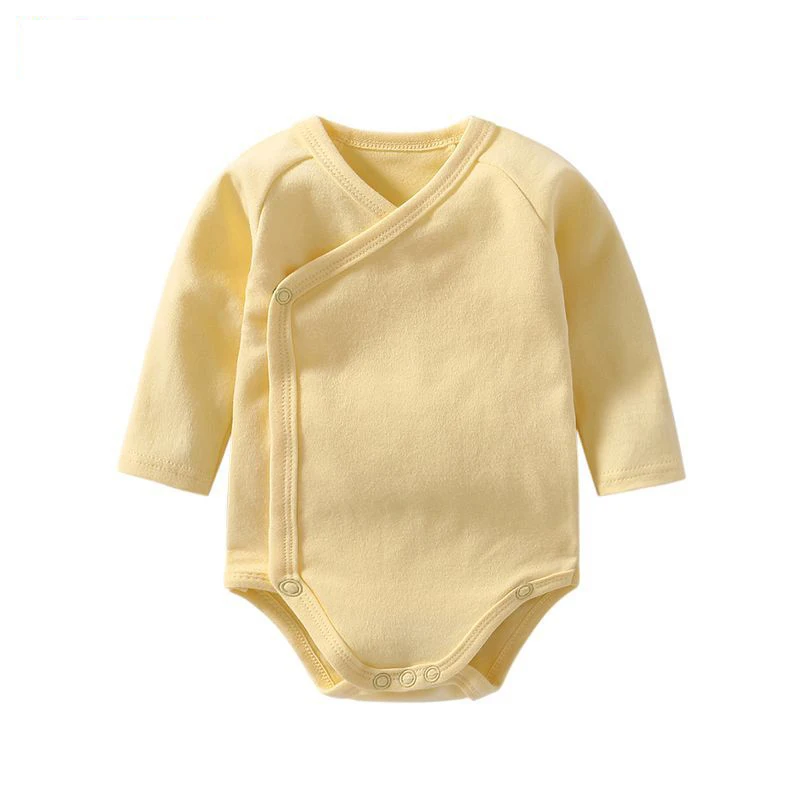 

Organic Cotton Long-Sleeve Infant Triangle Rompers Side Snap Onesie Kimono Bodysuit