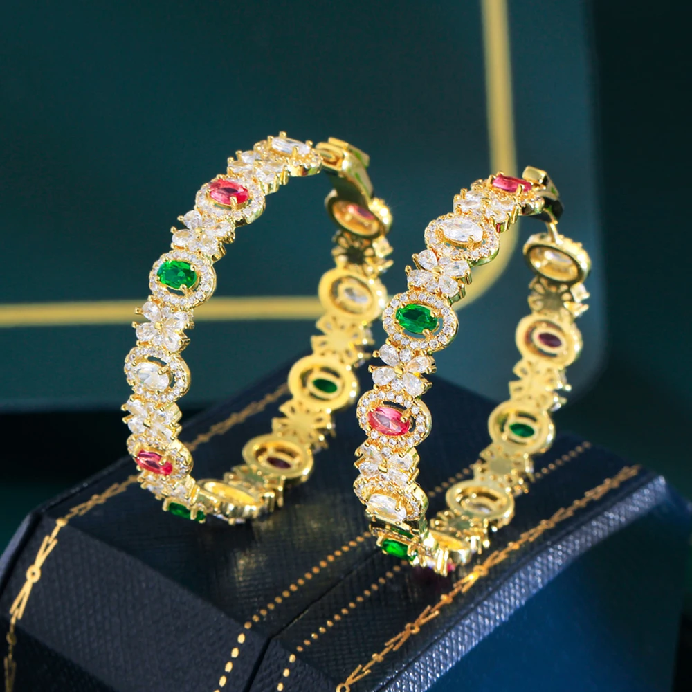 Wholesale Cubic Zirconia Chunky Thick 18k Gold Plated Big Hoop Earrings for Women Party Statement Earring