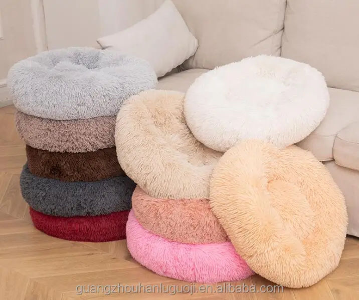 

Hot selling Customized Round Long Faux Fur Super Soft Warm Pet bed Comfortable luxury large cat dog bed, Picture