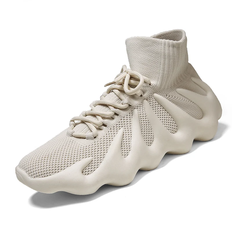 

World-Win High Quality High Top Yeezy Sneakers Men And Women Yeezy Casual Sock Shoes, Black/beige/grey