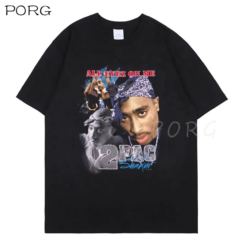 

Hot Selling Men T-shirt 100% Cotton Printed 2Pac Tupac Hip Hop T shirt Loose Men Oversized Graphic Tshirts