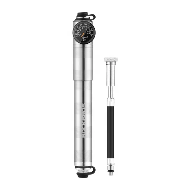 

ROCKBROS Bike Pump CNC Dustproof Barometer AV/FV Ultralight Portable High Pressure Aluminium Alloy mini bicycle pump, Sliver