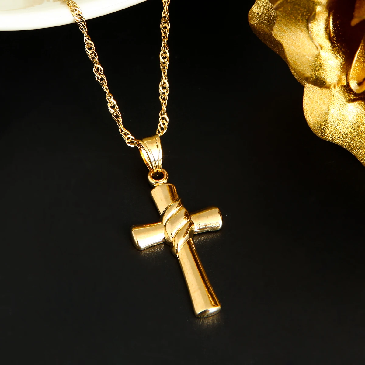 Gold Color Cross Pendant Necklace Women 