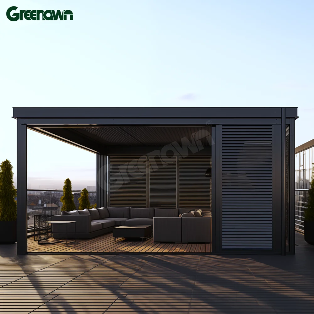 

Opening Louver Roof Motorized Sunshade 12x12 Garden Aluminium Gazebo Outdoor Pergola With Roof