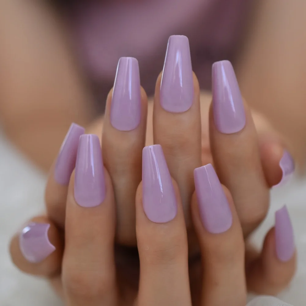 

Light Purple Tapered False Nail  Smooth Fake Nails Designs Artificial Color Manicure Tool Abs Fingernail L5675