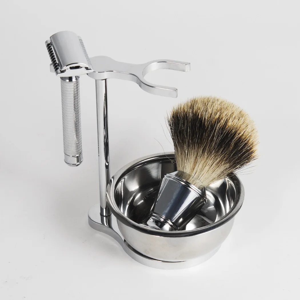 

Beard Grooming Chrome Stand Mug Soap Bowl Face Shaving Razor Kit for Men Wet Shave, Silver