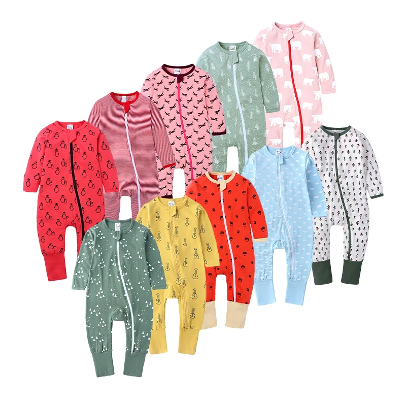 

Unisex Baby Cotton Coveralls Footless Long Sleeve Romper Cotton Jumpsuits Zip up Pajamas Sleep and Play