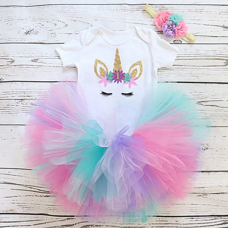 

Toddler baby girl dress 1 year old birthday wear baptism unicorn party costume baby princess girl clothes 12 months clothes