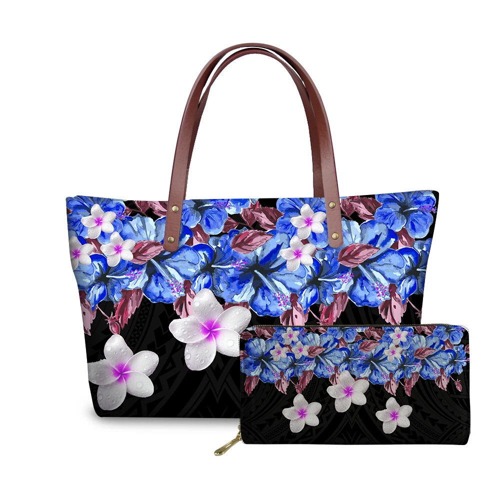 

Eco Friendly Neoprene Tote Bag Polynesian Hawaiian Flower Pattern Printable Ladies Fashion Handbag Logo Large Handbags For Women, Customized color