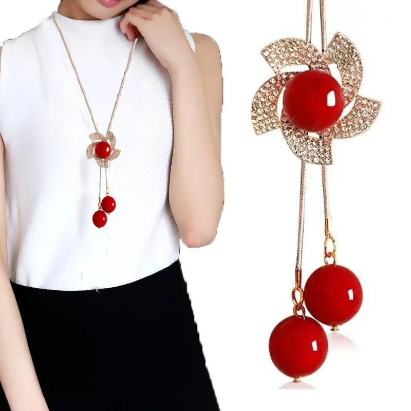 

MX03 Hot sell wholesale Korean New Style Snowflake Long Crystal Sweater long Necklace For Women