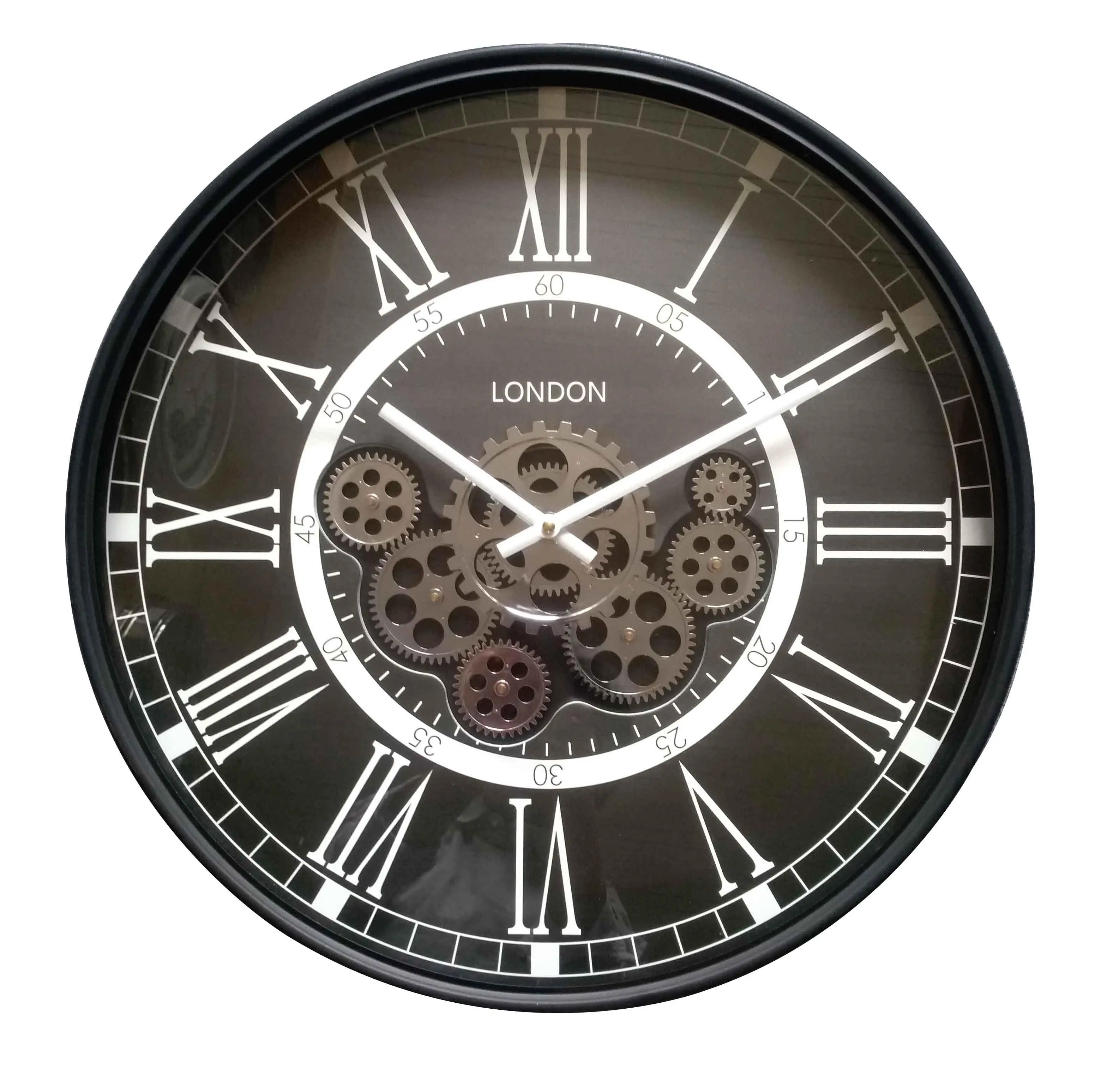 
Factory hot sale round clock gear roman numeral home decoration COG clocks black 