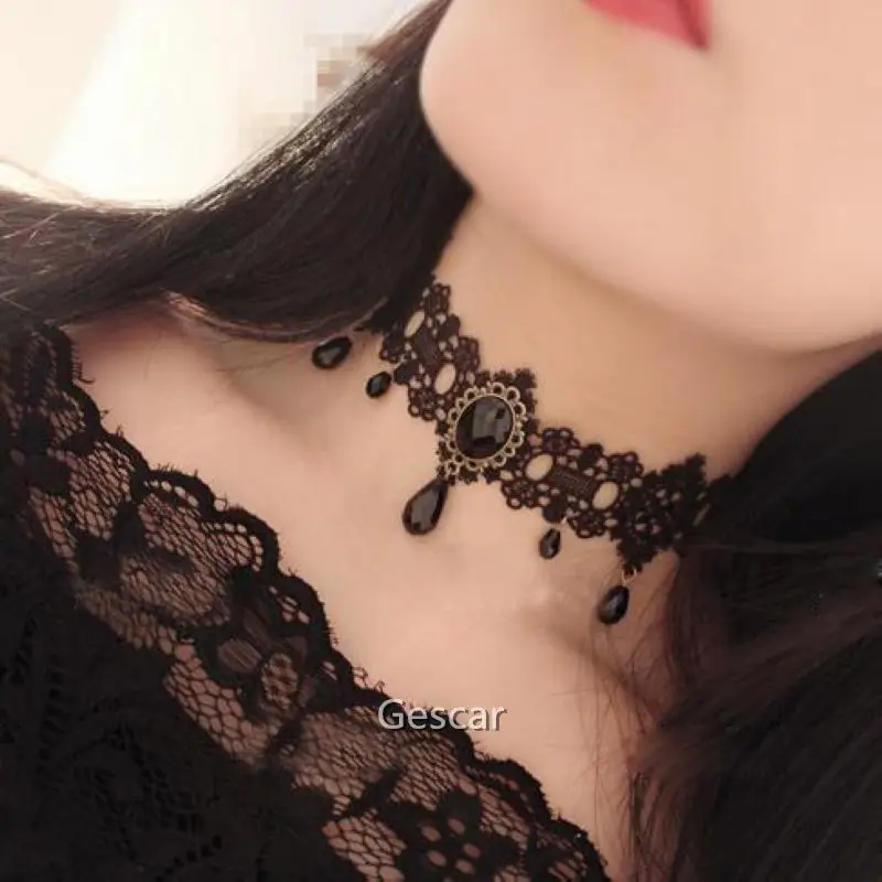 

Gothic Style Black Lace Women Crystal Choker Necklace Charming Women Jewelry Accessories Lace Chains Choker