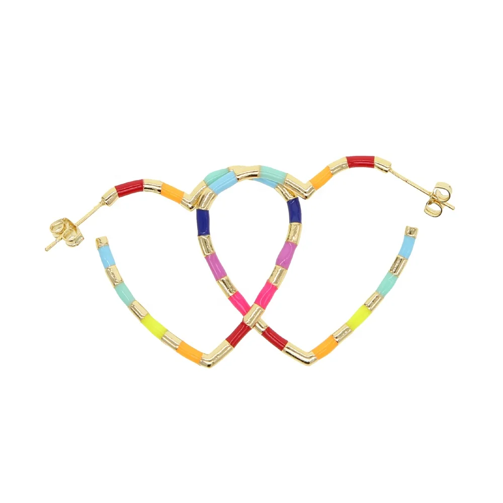 

2021 SUMMER Neon colorful heart hoop earring for women girlfriend gift classic Gold heart shape hoops