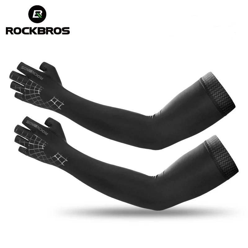 

ROCKBROS Long Ice Silk Arm Sleeved Gloves UV Sun protection Sweat Sleeves For Men Women Sports Cycling OEM Sleeves Arm, Black,gray