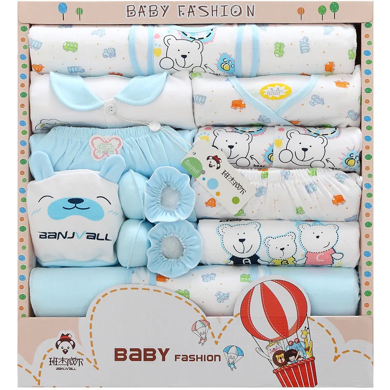 

newborn clothes suit spring and summer 18 piece suit cotton baby gift box set, As picture