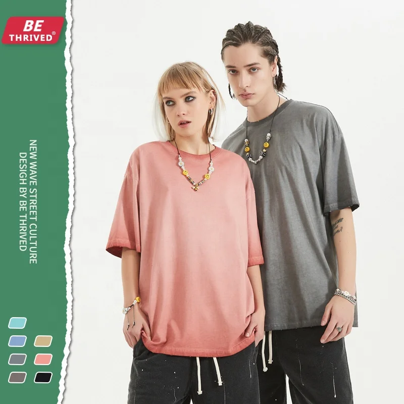 

1123 Drop Shpping The High Street Style Off Shoulder Edging acid pickling Color Short Sleeve Men 190G 100% Cotton