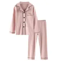 

fashion kids sleepwear set boys girls cardigan nightgown 100% cotton solid color button long sleeve pajamas