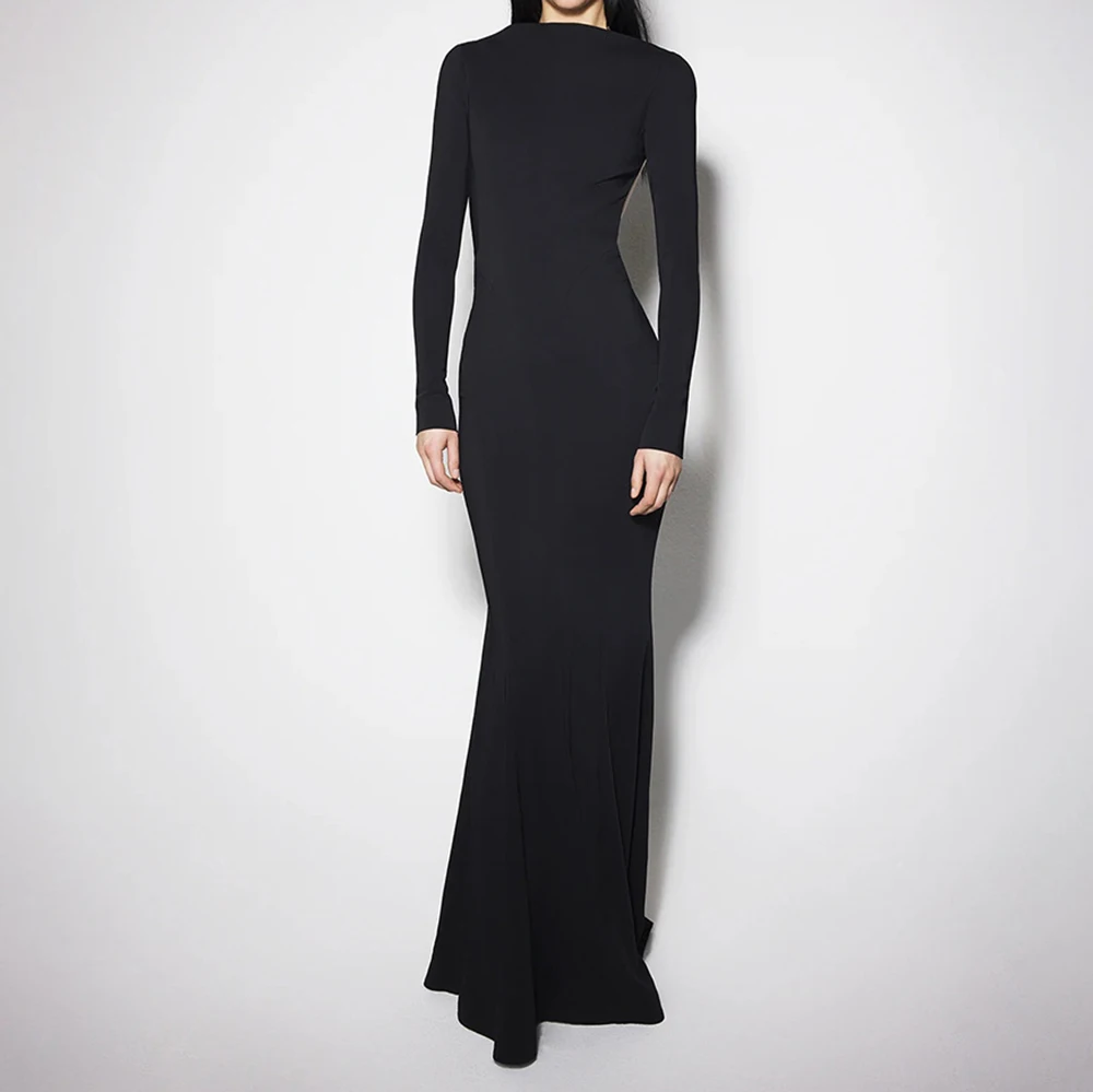Long Sleeve Backless Slim Evening Dress