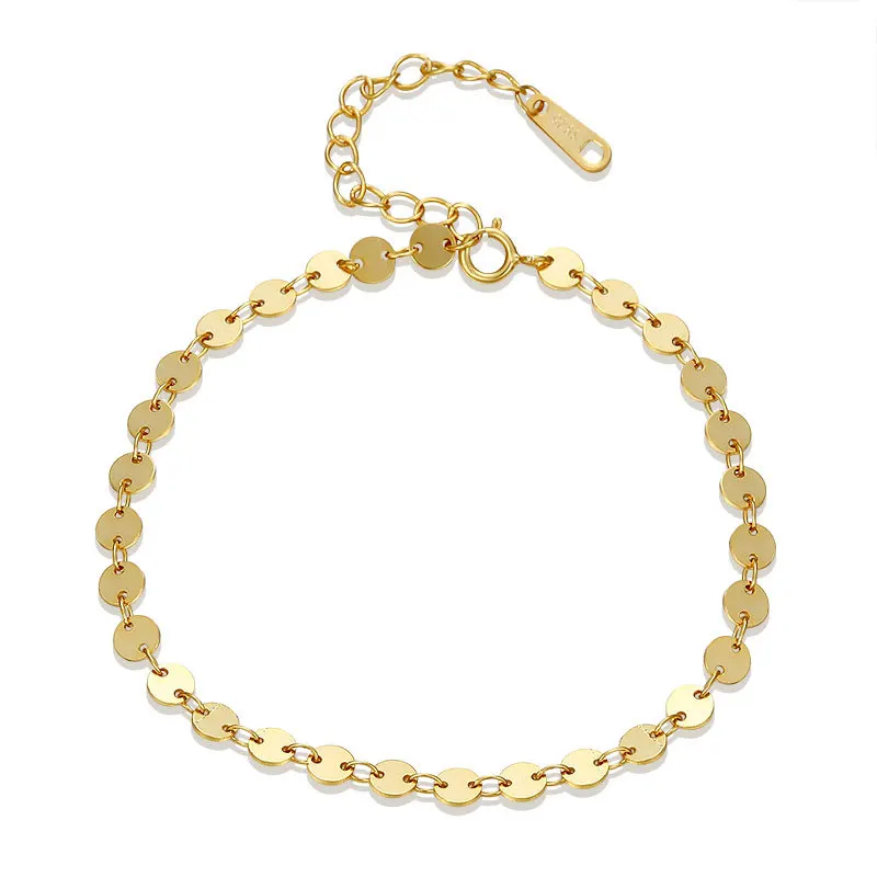 Fashion Minimalist Jewelry 925 Sterling Silver Small Round Disc Charm Gold Plated Choker Chain Gold Plated Bracelets