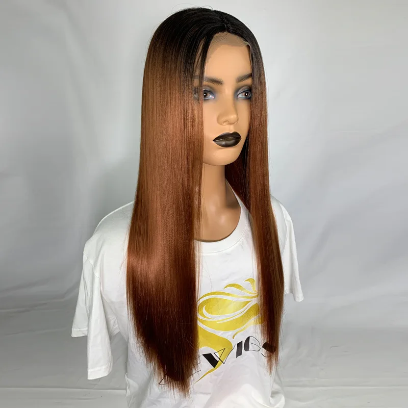 

OEM Center point straight hair lace front ladies wig gradient brown straight synthetic wig 1b/30, Natural color lace wig