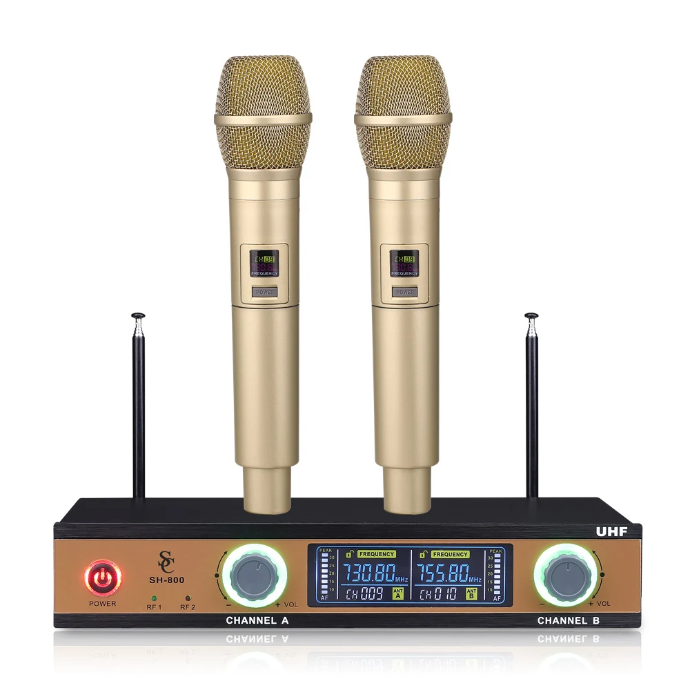 

SH-800 Professional 2 channels Wireless Microphone 2 Handheld UHF Frequencies Dynamic Capsule for Karaoke System