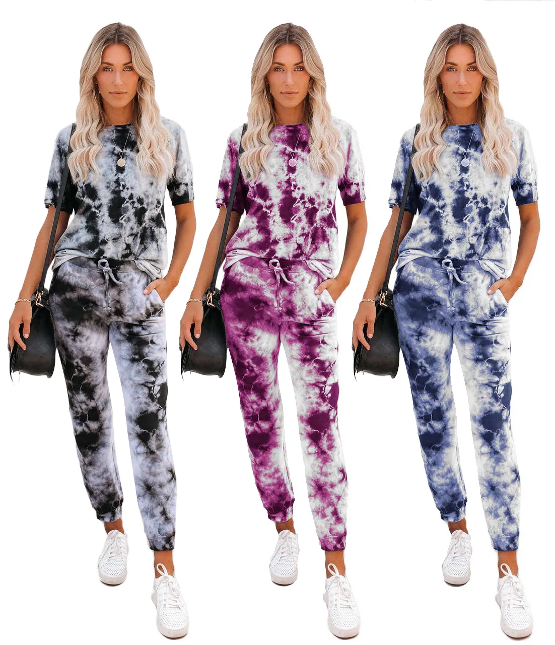 

New fashion tie dye 2 pc set clothes outfits for women short sleeve summer fall woman clothes T shirt and pants clothing set