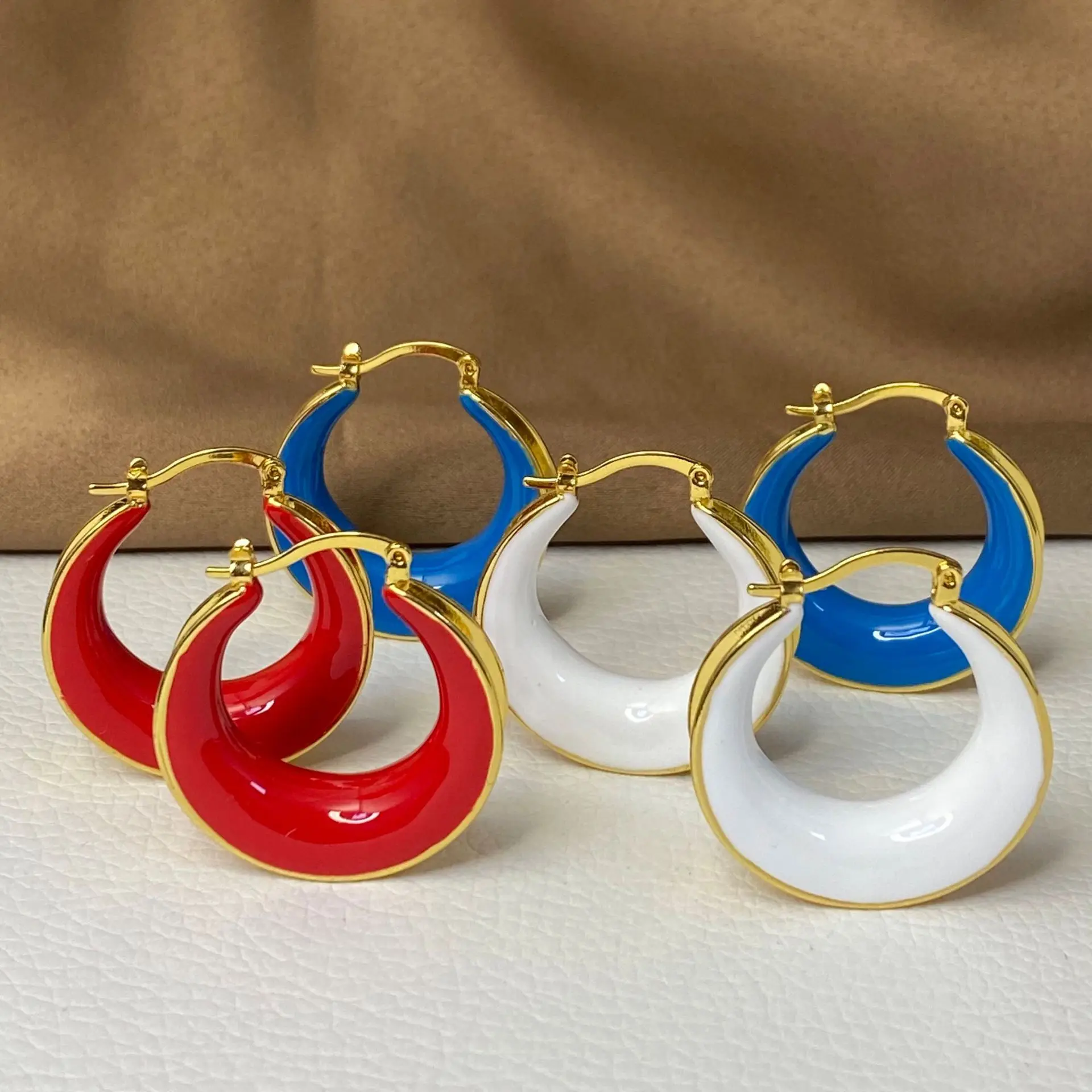 

Ins Fashion 18K Gold Plated Enamel Circle Earrings Statement Colorful Oil Drip Hoop Earrings For Women