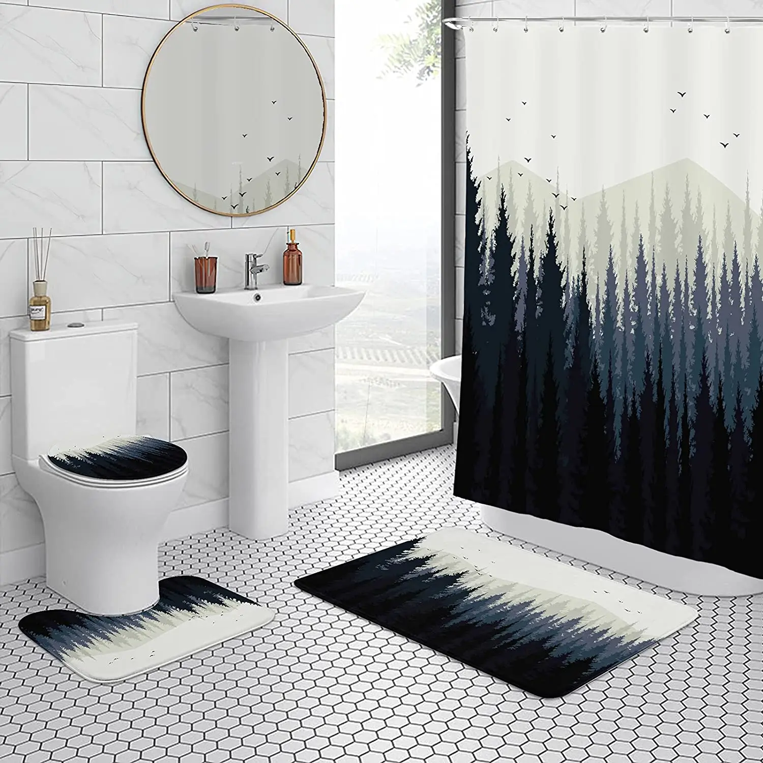 

2021Luxury Latest Custom Bathroom Shower Curtains and Rugs Custom Shower Curtain With Matching Rug Set For Bathroom, Accept custom