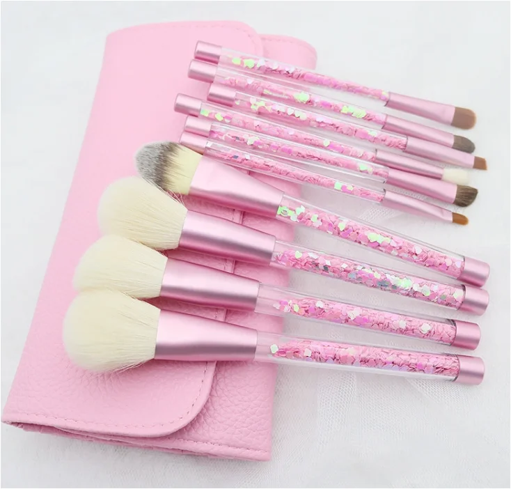 

10 PCS Goat Hair Bling Shiny Liquid Quicksand Glitter Acrylic Handle Makeup Brush Set Sequined Diamond Liquid Makeup Brush, Picture