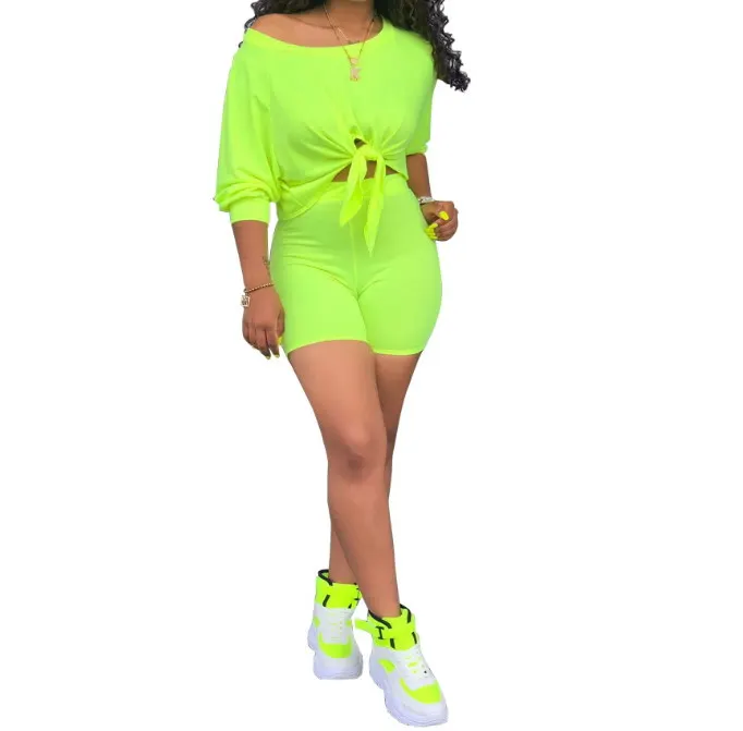 

Hot wholesale fashion strapless sleeves two piece women set solid color short pants girl's sets, As picture
