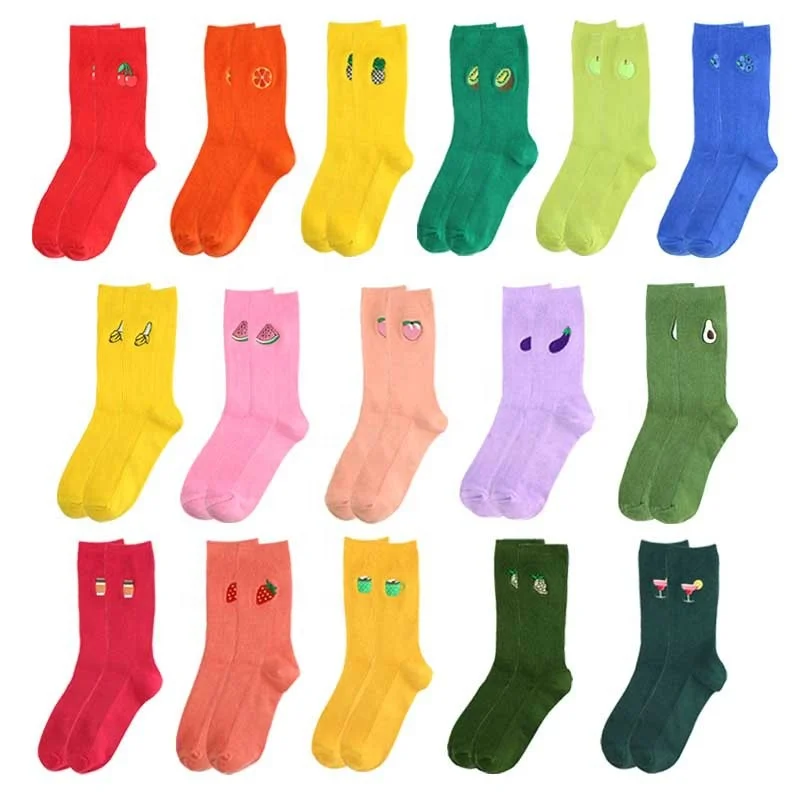 

Japanese Embroidered 100% Cotton Girly Medium Tube Womens Fruit Socks, Pantone color