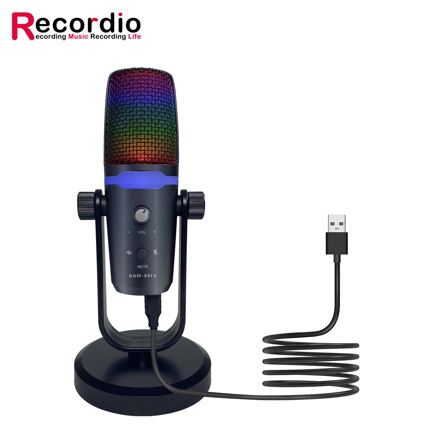 gam-86fx rgb usb desktop microphone condenser microphone suitable for computer notebook game singing and recording