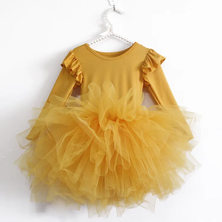 

2020 autumn new children ballet dance Solid Color tutu skirt dance children long sleeved tutu skirt kids dresses for girls