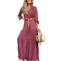 

long bohemian dress of girdle for women long sleeve dress buttons for fall clothing for women in 2019