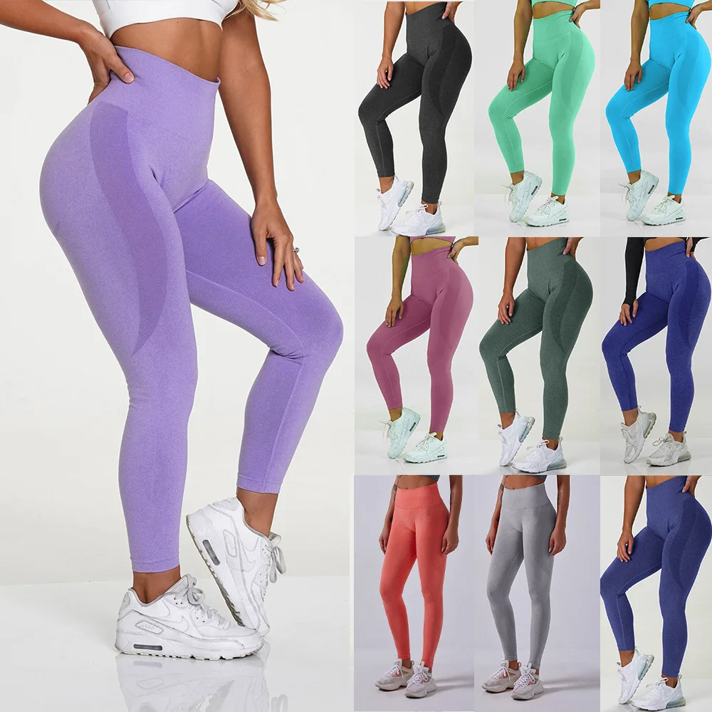 

Custom Logo Sports Tights Gym Workout Pants Seamless High Waist Scrunch Butt Yoga Leggings for Women, Picture shows
