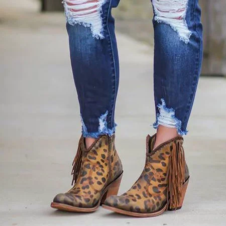 

Women ladies Hot Sale Faux Suede Fringe Ankle Boot Tassel Shoes, As picture