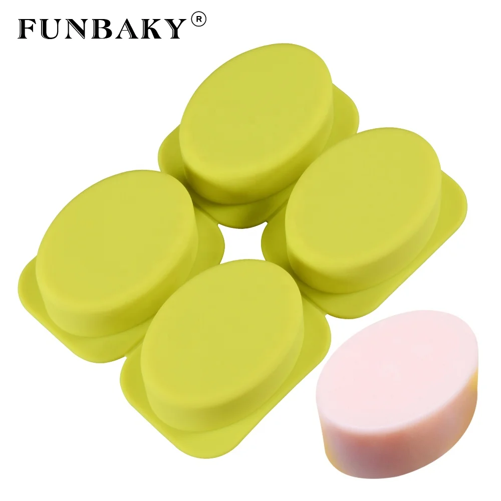 

FUNBAKY JSC2657 Hot selling 4 cavity DIY handcraft making kits oval shape large volume soap silicone mold, Customized color