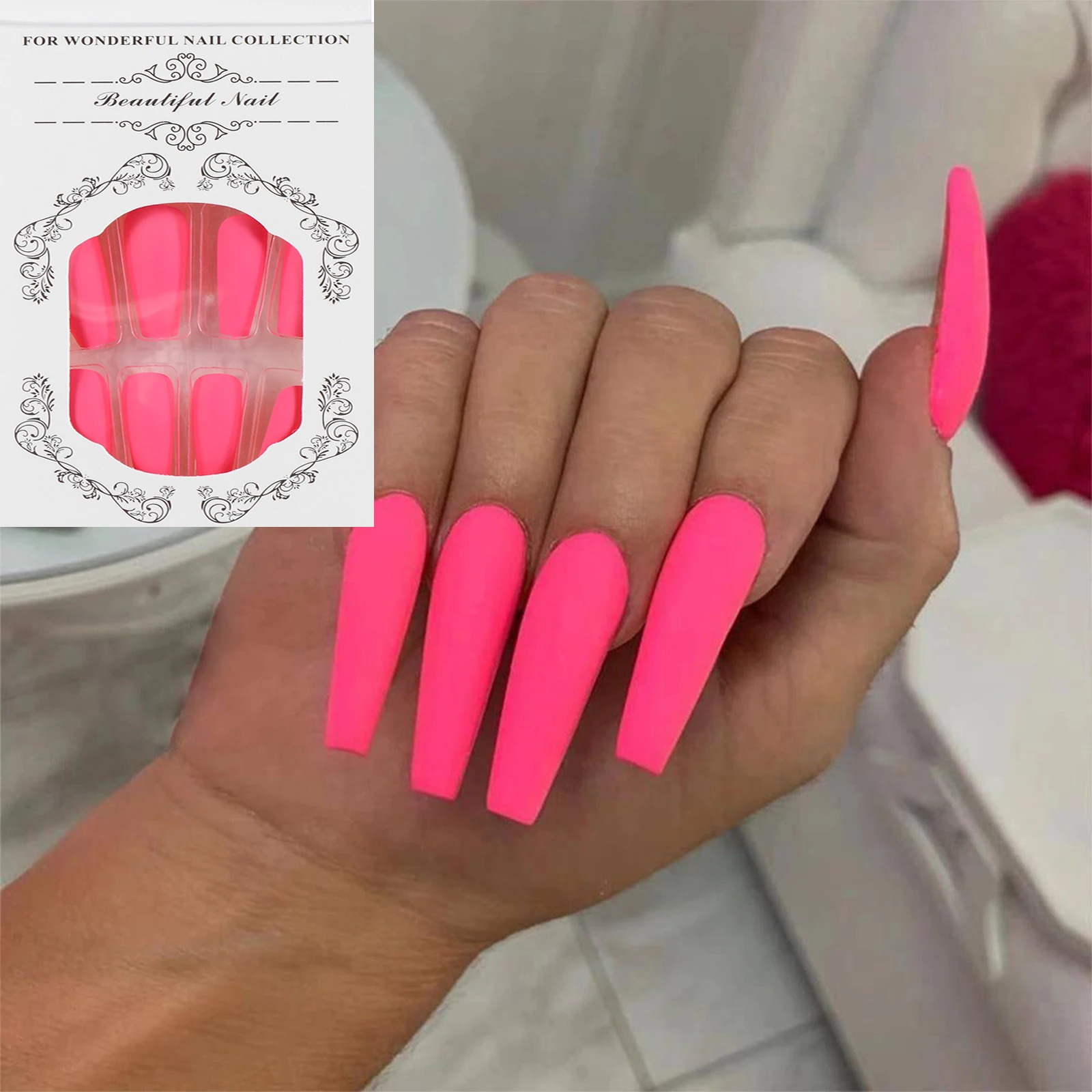 

Super Long Fake Nails Coffin Glossy Artificial Plastics Impress Press On Nails False Girls Ballerina full cover Fingernails Tips