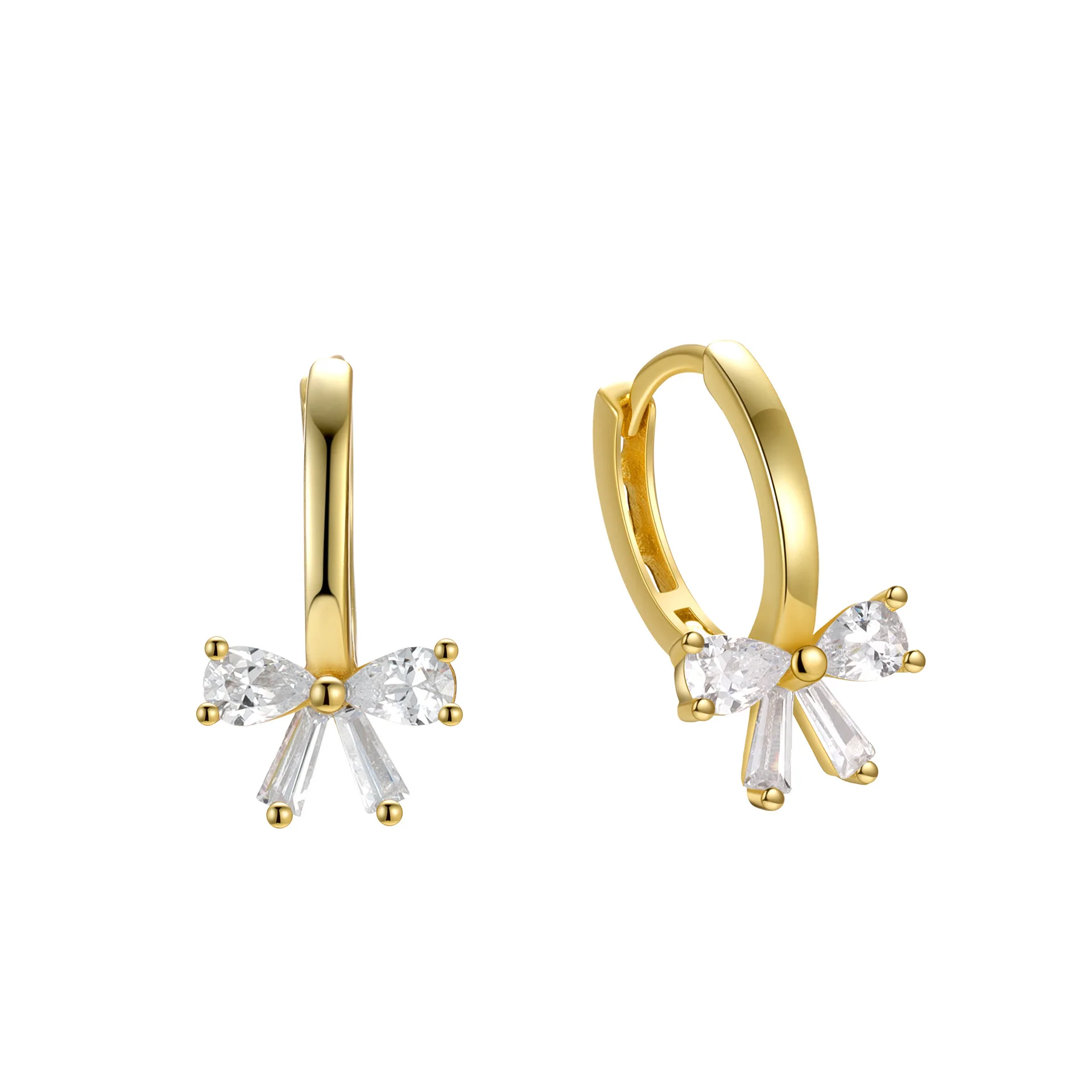 Fashion Jewelry 925 Sterling Silver Bow Knot Zircon Earring Bowknot Gold Plated Hoop Earrings Jewelry for Women